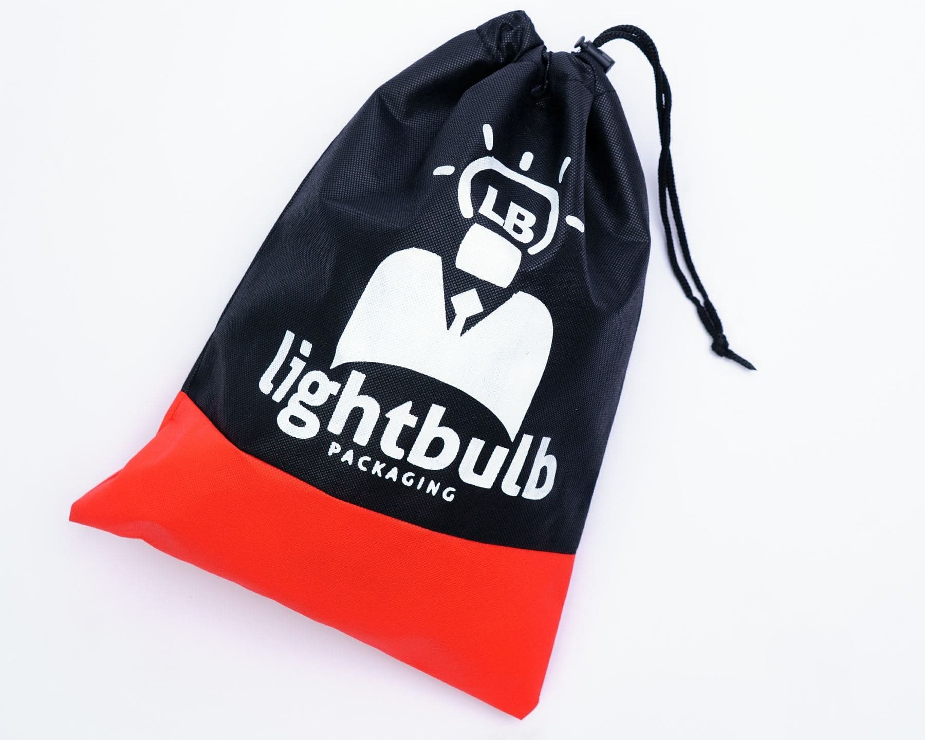 Black and red branded drawstring bag